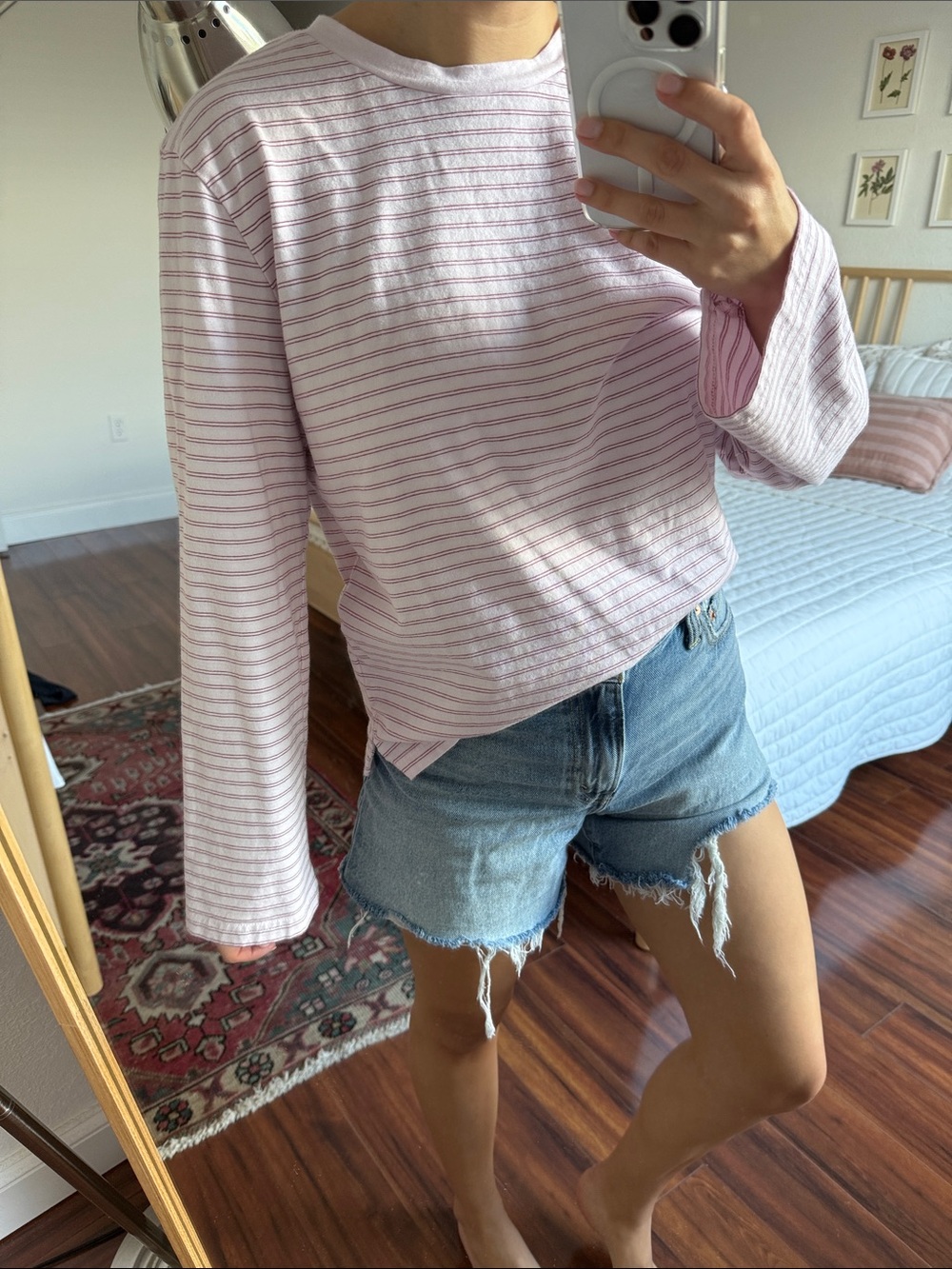 J. Crew Girls' Light Pink and White Striped Long-Sleeve Tee